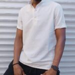 Hakim Yaka Yarım Pat Düğmeli Keten Gömlek Ham keten