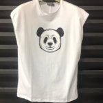 Erkek Panda Baskılı Beyaz Oversize Sıfır Kol T-shirt – Eğlenceli Street Style Tshirt
