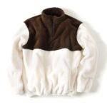 Oversize Cep Detaylı Yaka Fermuarlı Kahverengi Pelüş Sweatshirt