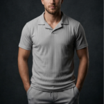 Erkek Gri Ottoman Kumaş Şort Takımı – Yakalı Slim Fit Yazlık Spor Takım