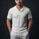 Erkek Beyaz Ottoman Kumaş Şort Takımı – Yakalı Slim Fit Yazlık Spor Takım