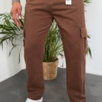 Gabardin Kumaş Kargo Pantolon Kahverengi