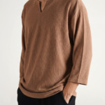 Damla Yaka Fakir Kol Oversize Tişört Vizon