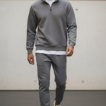 Oversize 3 İplik Yarım Fermuarlı Kalın Polarlı Alt Üst Takım- Gri