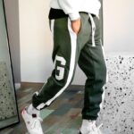 Şerit Parçalı Modelli Bol Kalıp G Nakış  Detaylı Eşofman Altı Haki