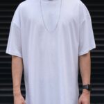 Erkek Beyaz Basic Oversize T-shirt – %100 Pamuk Yazlık Düz Tişört