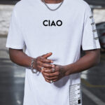 Beyaz 'Ciao' Baskılı Oversize Tişört