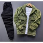 Cep Detaylı Pelüş Gömlek Ve Eşofman Alt Üst Kombini