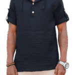 Kapşonlu Yarım Pat Düğmeli Keten Gömlek Ham keten