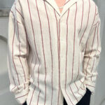 Çizgili Apaç Yaka Keten Gömlek