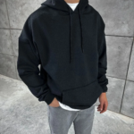 Oversize Kapüşonlu Kanguru Cepli Basic Sweatshirt Hoodie Siyah