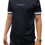 Escape to Ordinary Baskılı Ottoman Jakarlı Oversize Tişört – Siyah