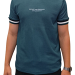 Escape to Ordinary Baskılı Ottoman Jakarlı Oversize Tişört – Petrol Mavisi