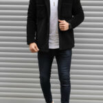 Siyah Cep Detaylı Düğmeli Normal Kalıp Pelüş Ceket