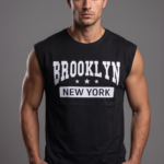 Brooklyn Series: Siyah Varsity Baskılı Kolsuz Oversize Erkek T-shirt