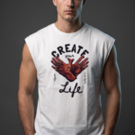 Create Your Life Series: Beyaz Grafikli Kolsuz Oversize Erkek T-shirt