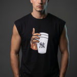 NY Cup Series: Siyah Pop-Art Grafikli Kolsuz Oversize Erkek T-shirt