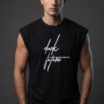 Dark Future Serisi: Siyah Kolsuz Oversize Erkek T-shirt