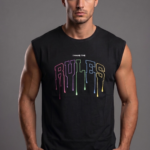 Rules Series: Siyah Renkli Drip Grafikli Kolsuz Oversize Erkek T-shirt