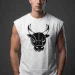 Bull Series: Beyaz Boğa Grafikli Kolsuz Oversize Erkek T-shirt